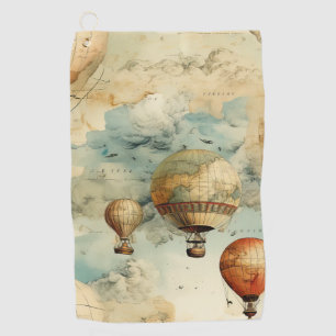 Whimsical Colourful Hot Air Balloon Map Golf Towel