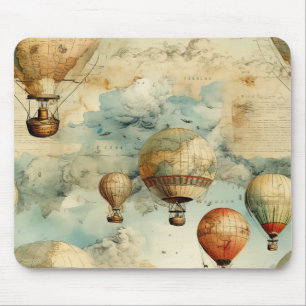 Whimsical Colourful Hot Air Balloon Map Mouse Pad