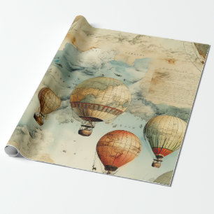 Whimsical Colourful Hot Air Balloon Map Wrapping Paper