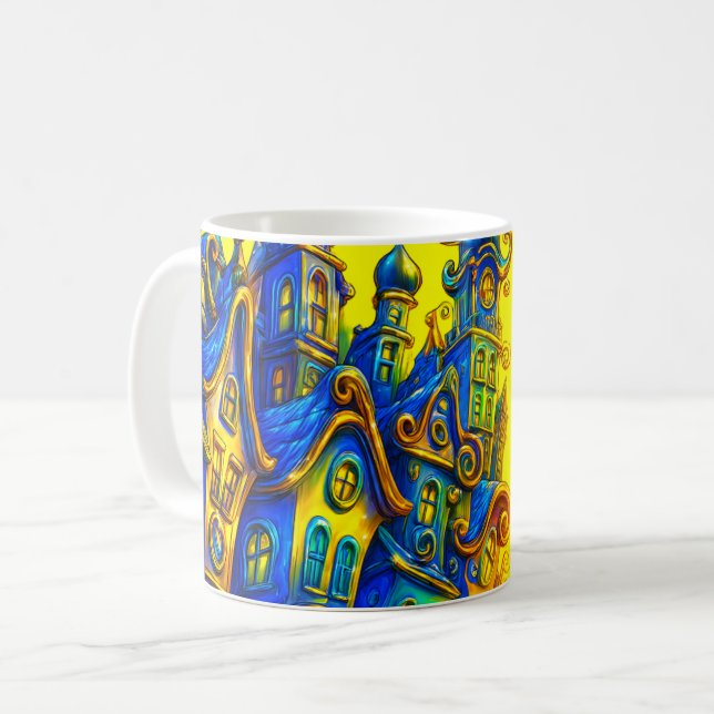 Whimsical Colourful House Coffee Mug (Front Left)