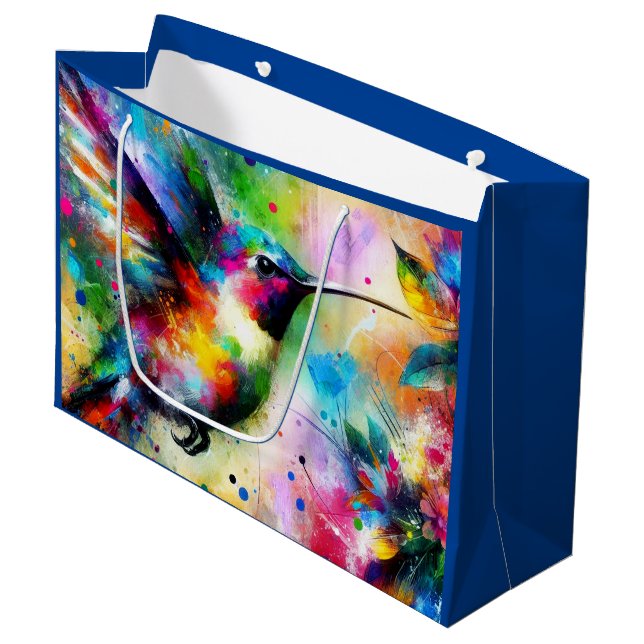 Whimsical Colourful Hummingbird Bird Blue Green  Large Gift Bag (Front Angled)