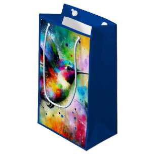Whimsical Colourful Hummingbird Bird Blue Green Small Gift Bag