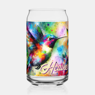 Whimsical Colourful Hummingbird Bird Personalised Can Glass