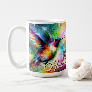 Whimsical Colourful Hummingbird Bird Personalised Coffee Mug