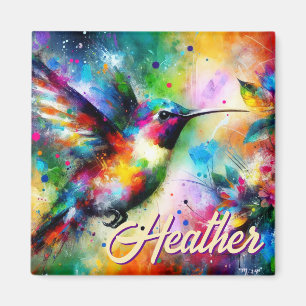Whimsical Colourful Hummingbird Bird Personalised Magnet