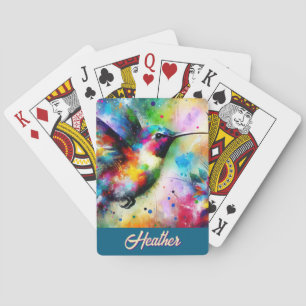 Whimsical Colourful Hummingbird Bird Personalised Playing Cards