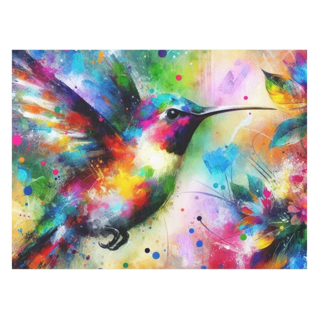 Whimsical Colourful Hummingbird Bird Personalised Tablecloth (Front (Horizontal))