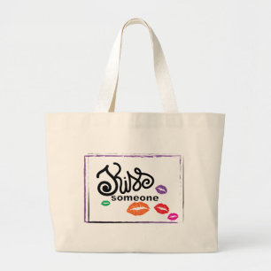 Whimsical Colourful KISSES illustration Large Tote Bag