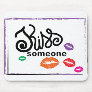 Whimsical Colourful KISSES illustration Mouse Pad
