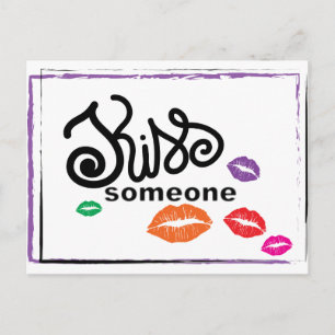 Whimsical Colourful KISSES illustration Postcard