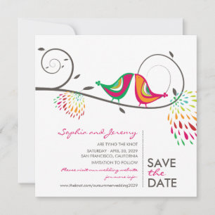 Whimsical Colourful Kissing Birds Summer Photo Save The Date