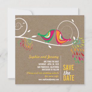 Whimsical Colourful Kissing Birds Summer Photo Save The Date