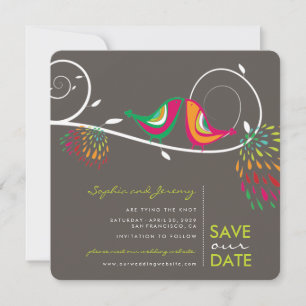 Whimsical Colourful Kissing Birds Summer Photo Save The Date