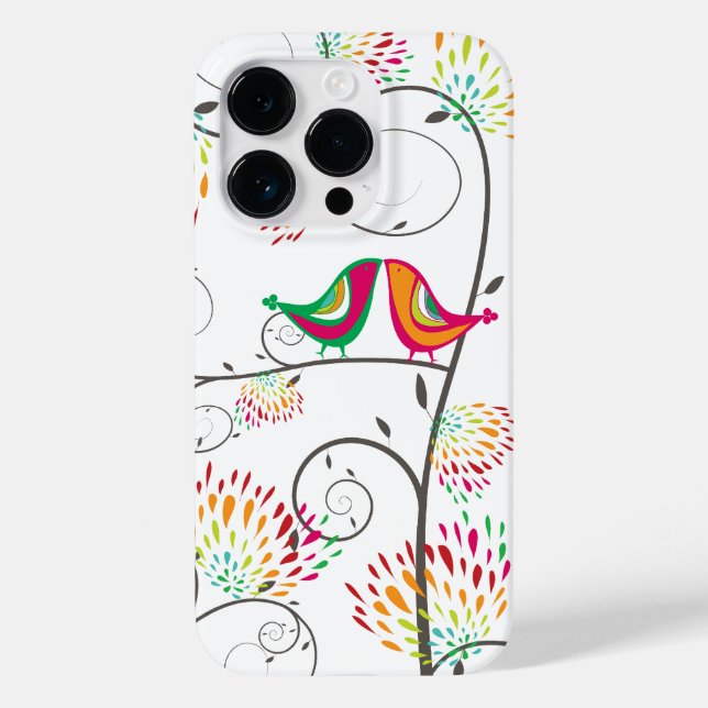 Whimsical Colourful Kissing Summer Birds & Flowers Case-Mate iPhone Case (Back)