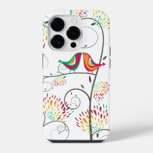 Whimsical Colourful Kissing Summer Birds & Flowers iPhone Case