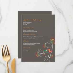 Whimsical Colourful Kissing Summer Birds Wedding Menu