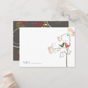Whimsical Colourful Kissing Summer Birds Wedding Place Card