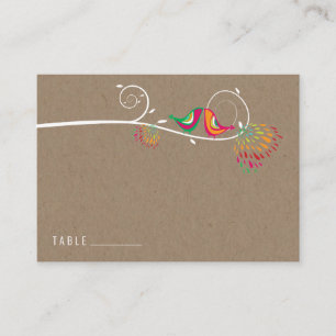 Whimsical Colourful Kissing Summer Birds Wedding Place Card