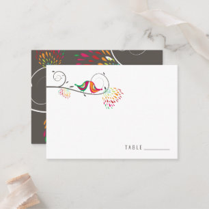 Whimsical Colourful Kissing Summer Birds Wedding Place Card