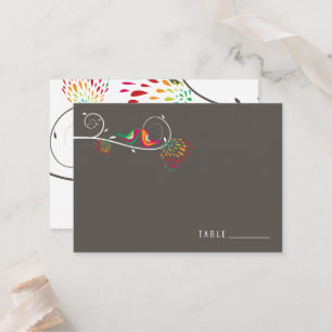 Whimsical Colourful Kissing Summer Birds Wedding Place Card