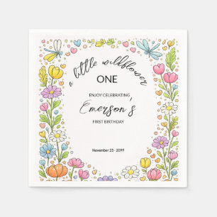 Whimsical Colourful Little Wildflower 1st Birthday Napkin