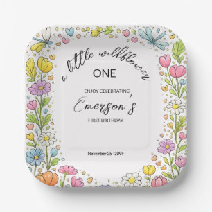 Whimsical Colourful Little Wildflower 1st Birthday Paper Plate