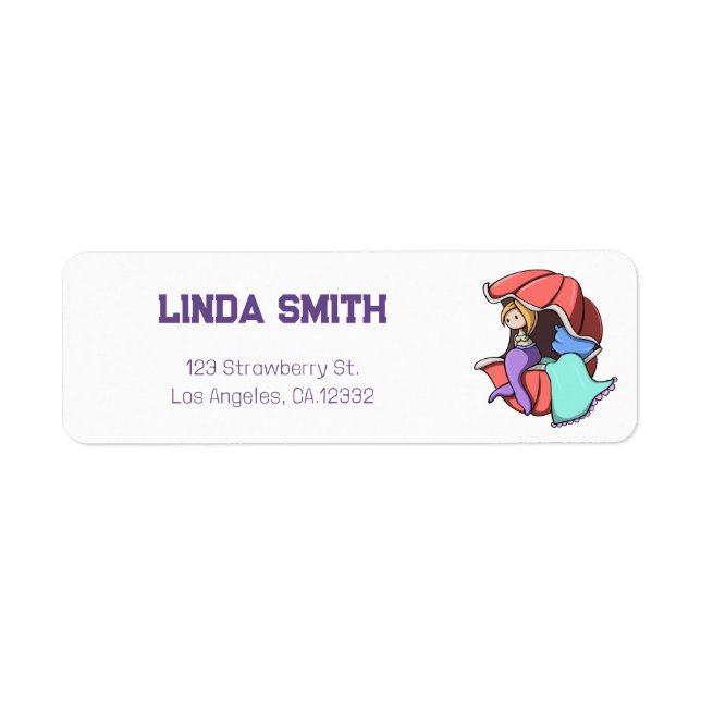 Whimsical Colourful Mermaid in Shell Return Addres Address Label (Front)