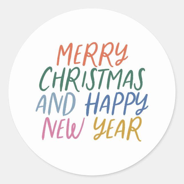 Whimsical Colourful Merry Christmas Happy New Year Classic Round Sticker (Front)