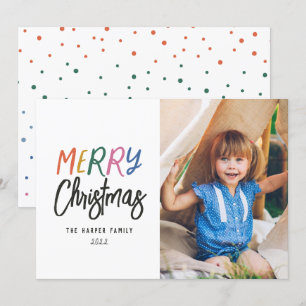 Whimsical Colourful Merry Christmas Photo Holiday Card