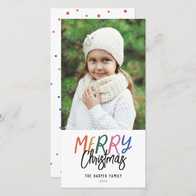 Whimsical Colourful Merry Christmas Photo Holiday Card (Front/Back)