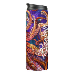 Whimsical Colourful Octopus with Personalised Name Thermal Tumbler
