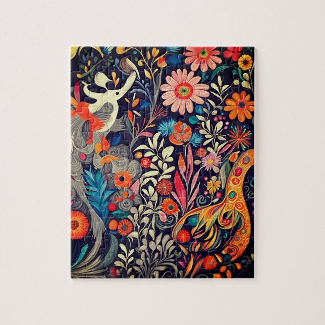 Whimsical Colourful Otomi Pattern Jigsaw Puzzle (Vertical)
