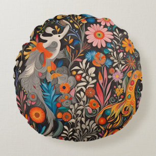 Whimsical Colourful Otomi Pattern  Round Cushion