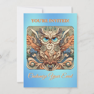 Whimsical Colourful Owl Personalised Invitation