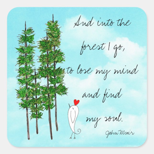 Whimsical & Colourful Pine Trees with Words Sticke Square Sticker (Front)