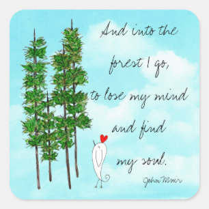 Whimsical & Colourful Pine Trees with Words Sticke Square Sticker