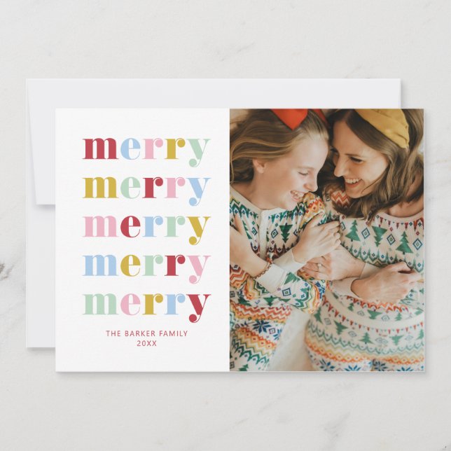 Whimsical Colourful Rainbow Merry Holiday Card (Front)
