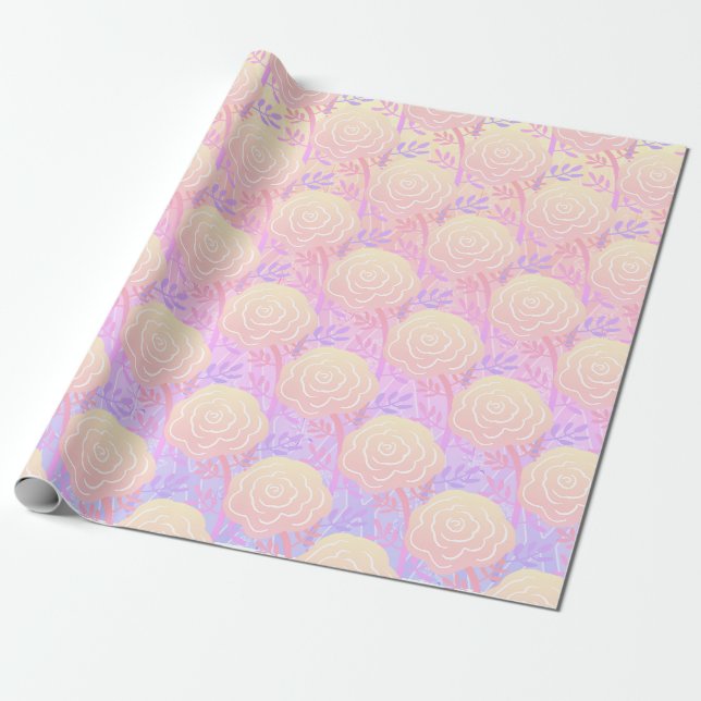 Whimsical Colourful Roses 2 Wrapping Paper (Unrolled)