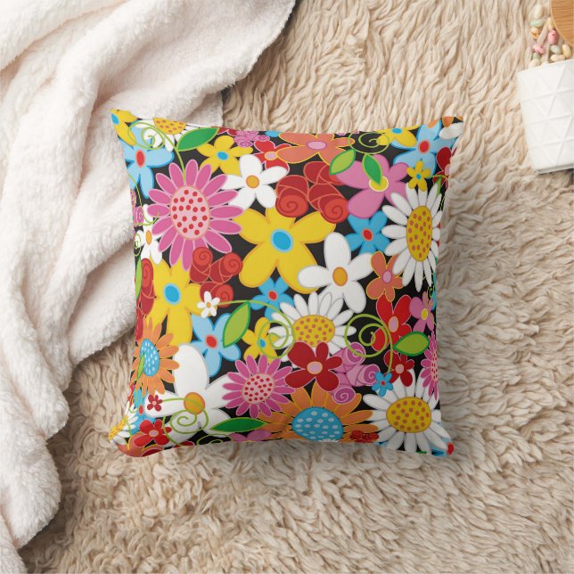 Whimsical Colourful Spring Flowers Garden Chic Cut Cushion (Blanket)