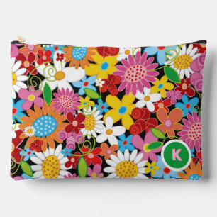 Whimsical Colourful Spring Flowers Garden Monogram Accessory Pouch