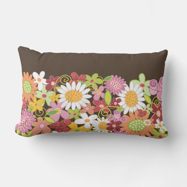 Whimsical Colourful Spring Flowers Garden Pillow (Front)