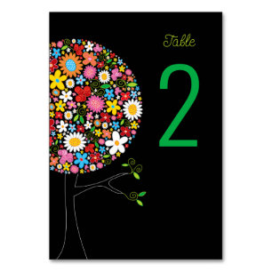 Whimsical Colourful Spring Flowers Pop Tree Blooms Table Number