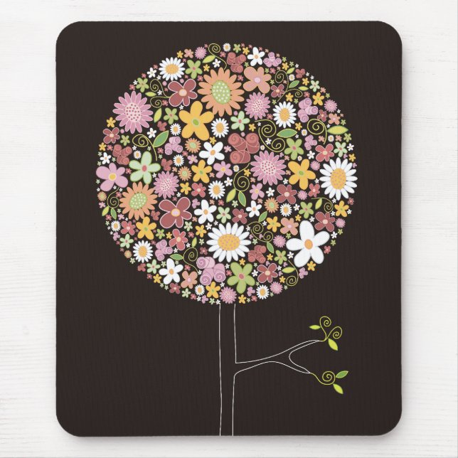 Whimsical Colourful Spring Flowers Pop Tree Nature Mouse Pad (Front)