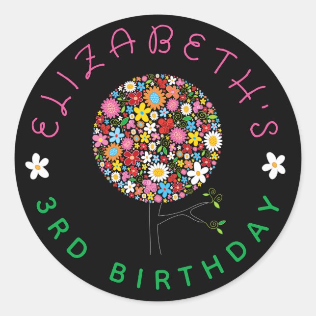 Whimsical Colourful Spring Flowers Pop Tree Party Classic Round Sticker (Front)