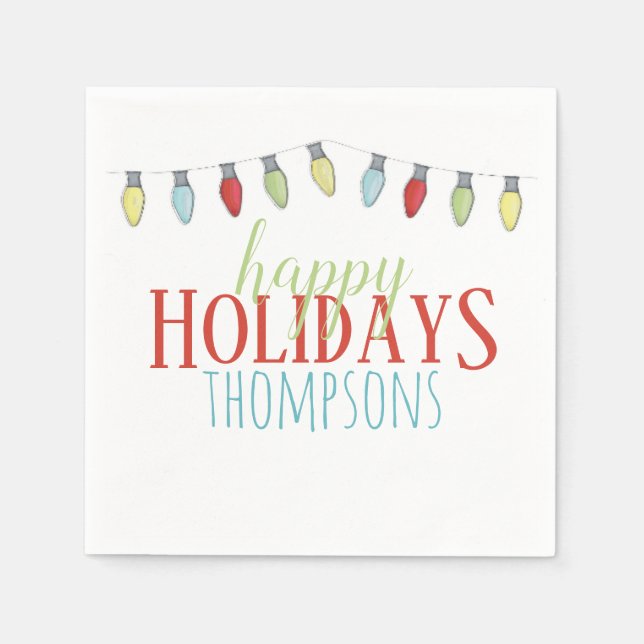 Whimsical Colourful String Lights Cute Christmas Napkin (Front)