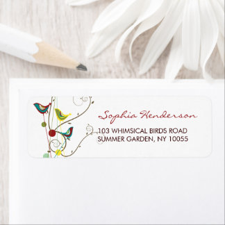 Whimsical Colourful Summer Birds And Swirls Addres Return Address Label