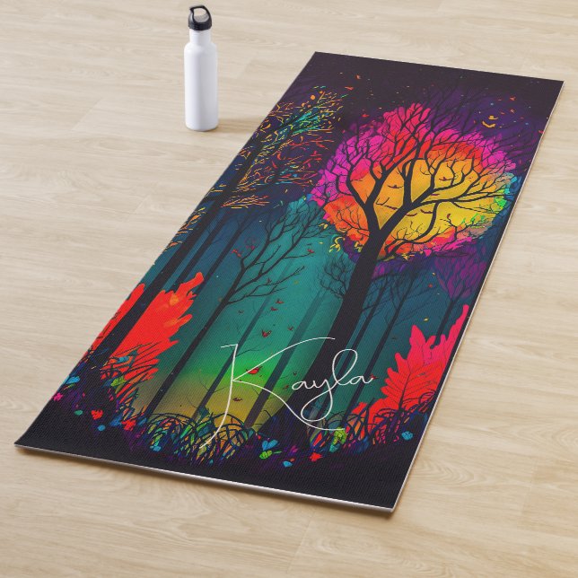 Whimsical Colourful Trees Yoga Mat (In Situ)