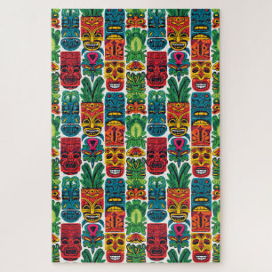Whimsical Colourful Tropical Tiki Masks Difficult Jigsaw Puzzle