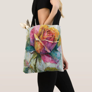 Whimsical Colourful Watercolor Rose Tote Bag