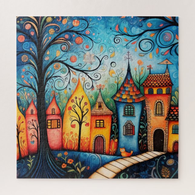 Whimsical Colourful Watercolor Village  Jigsaw Puzzle (Vertical)